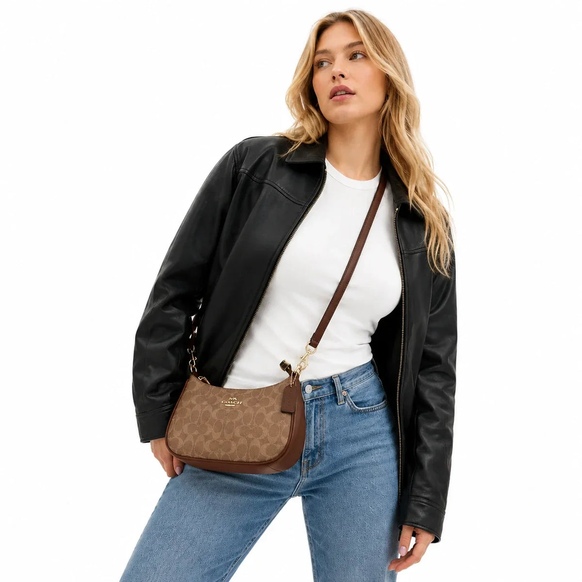 Teri Shoulder Bag In Signature Canvas - Gold/Brown